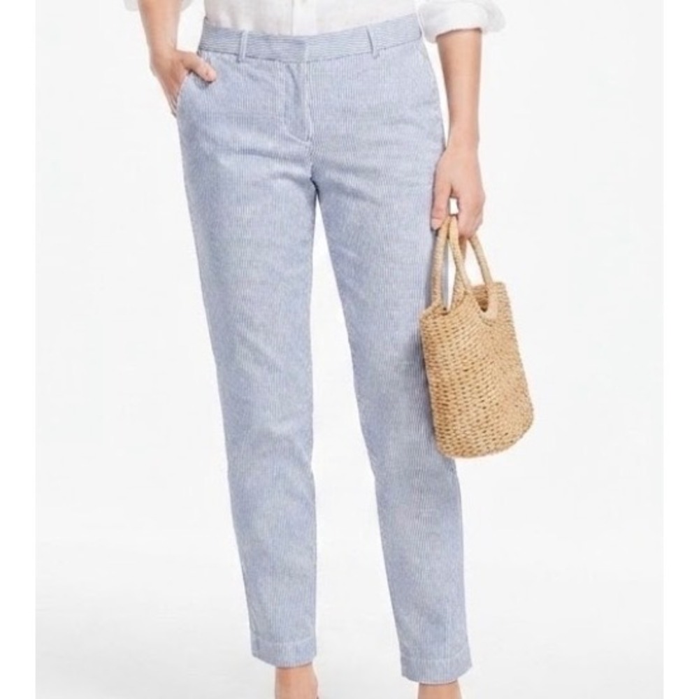 Talbots The Weekend Chino Blue White Pinstripe Pants 10 Petite Stretch Trousers